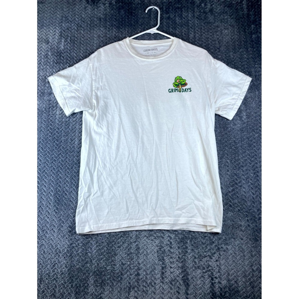 Grim Days Psychedelic Hiking Club Shirt Mens Medium White Skull Mushroom Graphic
